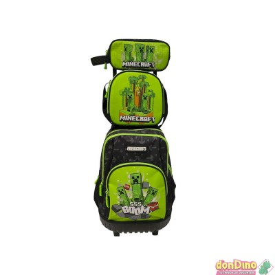 Carrito mochila minecraft 3 piezas con portatodo y bandolera