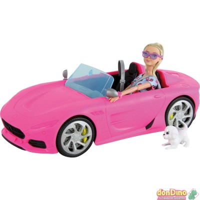 Coche descapotable con muñeca 29 cm con perrito