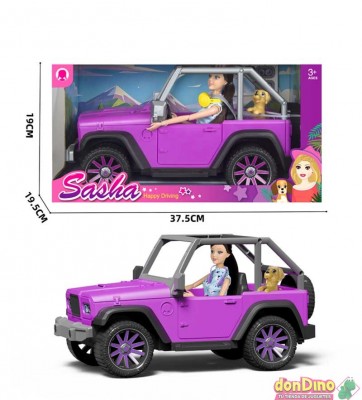 Vehiculo 4x4 con muñeca 29 cm. con perrito