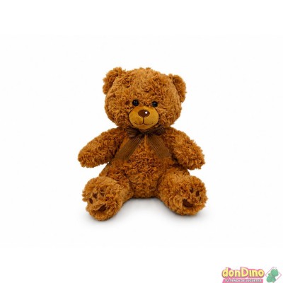 Oso peluche marron 28 cm. rizado tostado con lazo