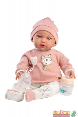 Bebe ada 42 cm. jersey rosa con gorro y biberón - cuerpo de tela, peso real